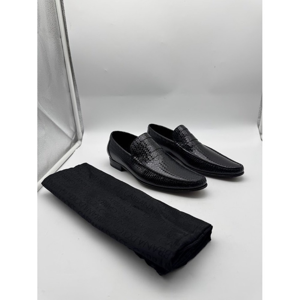 Dolce & Gabbana Men Woven Leather Penny Loafers Black IT 41 US 8 New No Box